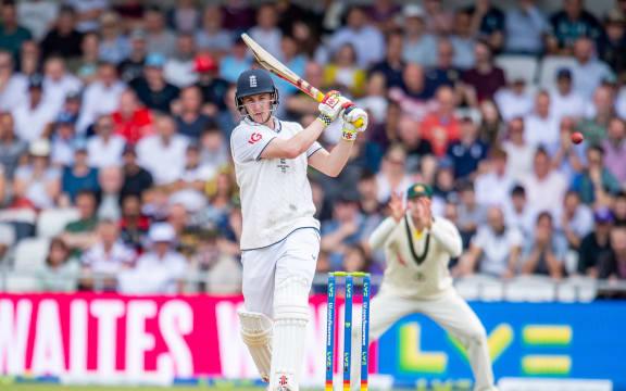 England's Harry Brook hits out against Australia.