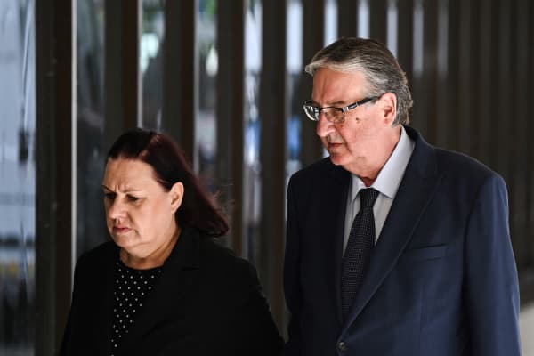 Susan and John Letby, parents of Lucy Letby, a British nurse accused of killing seven babies at the hospital maternity unit where she worked, arrive at the Manchester Crown Court, in Manchester, on August 15, 2023 to attend the trial of their daughter. Lucy Letby, originally from Hereford, western England, is facing 22 charges -- seven of murder and 15 of attempted murder, as she allegedly tried to kill some children more than once. (Photo by Paul ELLIS / AFP)