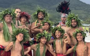 Young Cook Islands warriors performed traditional pe'e chants to welcome guests to the 50th anniversary celebrations.