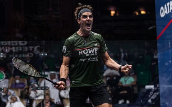 Paul Coll celebrates reaching the final of the 2021 Qatar Open.