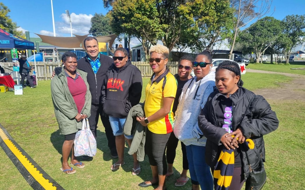 Pastor Patrick Rounds (second from left) with RSE workers in Mount Maunganui on 22 August 2024.