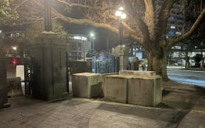 Barricades set up outside Parliament in Wellington on 21 August 2022.
