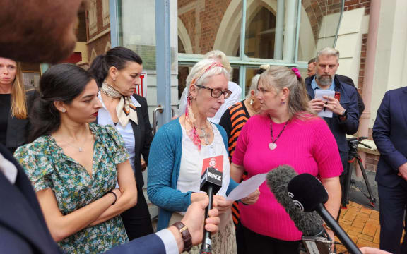 Lena Harrap's family outside Auckland High Court after sentencing of Shamal Sharma