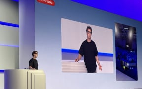 Meta chief executive Mark Zuckerberg speaks as he presents the new Meta Ray-Ban Display at the 2025 Meta Connect conference in Menlo Park, California, on September 17, 2025. (Photo by Benjamin LEGENDRE / AFP)