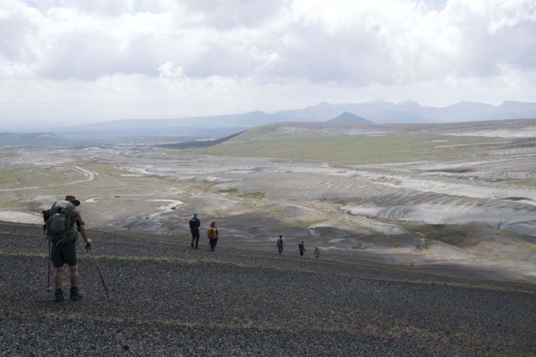 Trekking across the Paektu plateau.