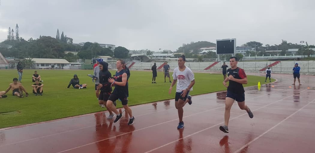 Prospective players were put through their paces in the Noumea rain.