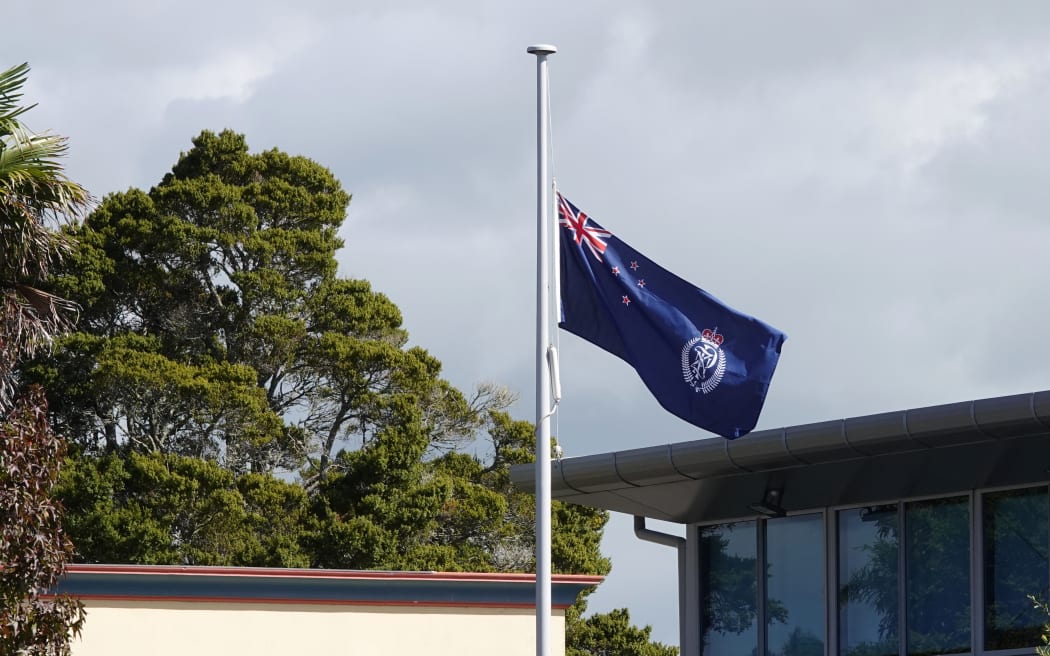 Flags are flying at half-mast at police stations around Northland, including in Kerikeri (pictured), on 22 April, 2024, in tribute to constable Gail Elizabeth Shepherd who died after being struck by a vehicle.