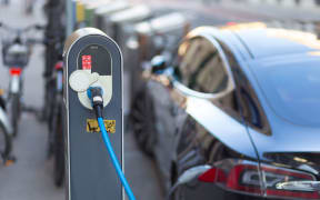A plugged in electric car.