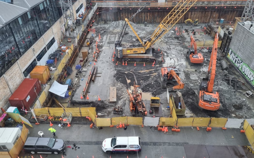 The scene of explosion at a building site in Halsey Street, Auckland CBD on 26 August 2022.