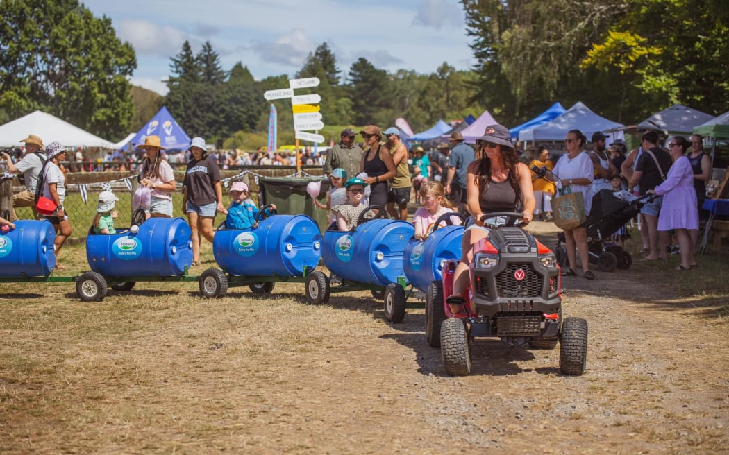 Kids enjoy rides on the milk train at the Waimarino A & P show.
