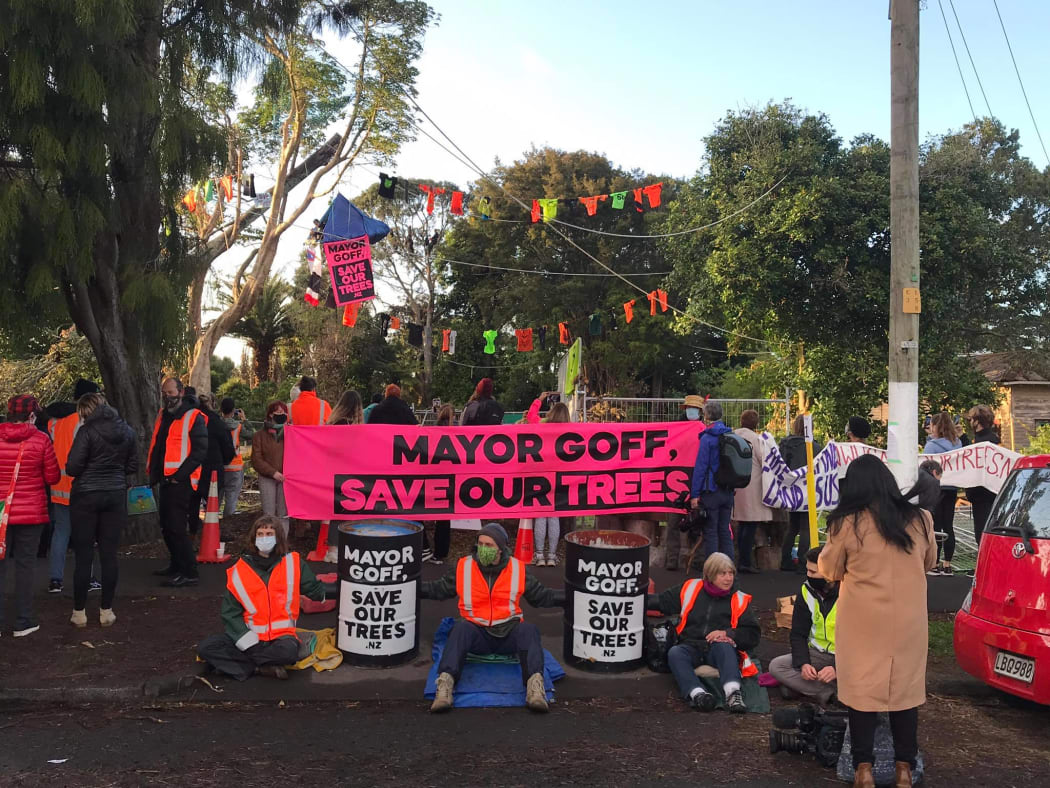 Protesters have been on site since dawn.