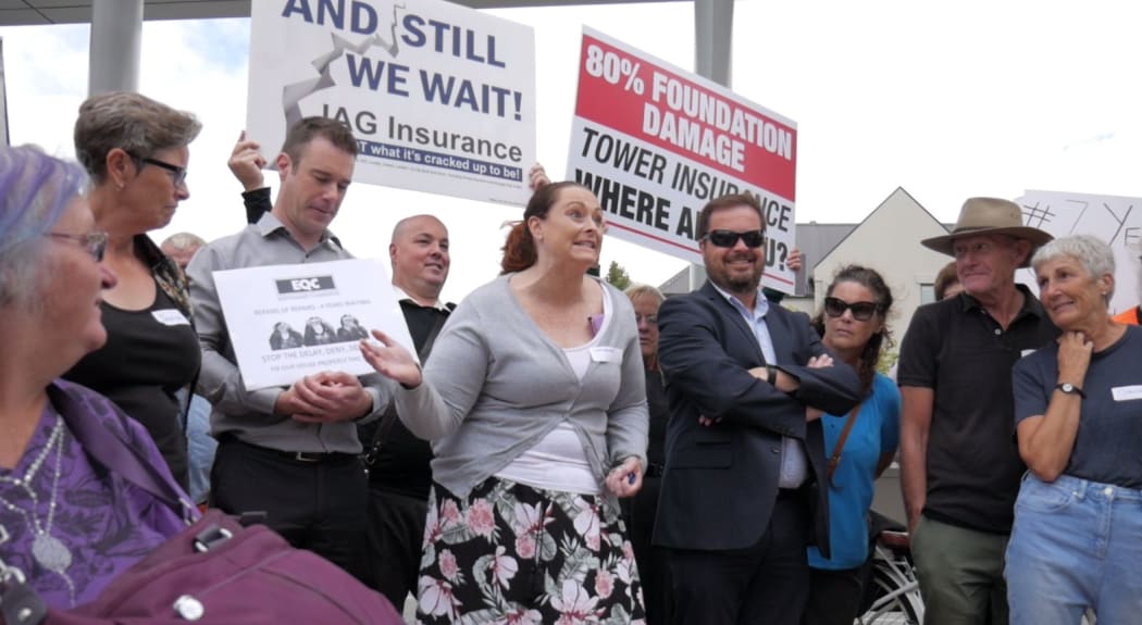 Residents with quake damaged homes protest thousands of unresolved  earthquake insurance claims.
