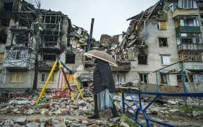 A building destroyed by a Russian rocket strike in Sviatohirsk city during fighting between Ukrainian and Russian forces in the Donetsk region of Ukraine, on 17 December, 2022.