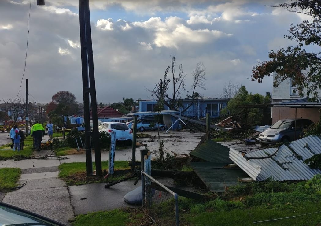 Damage after a tornado in the South Auckland suburb of Papatoetoe on 19 June 2021.