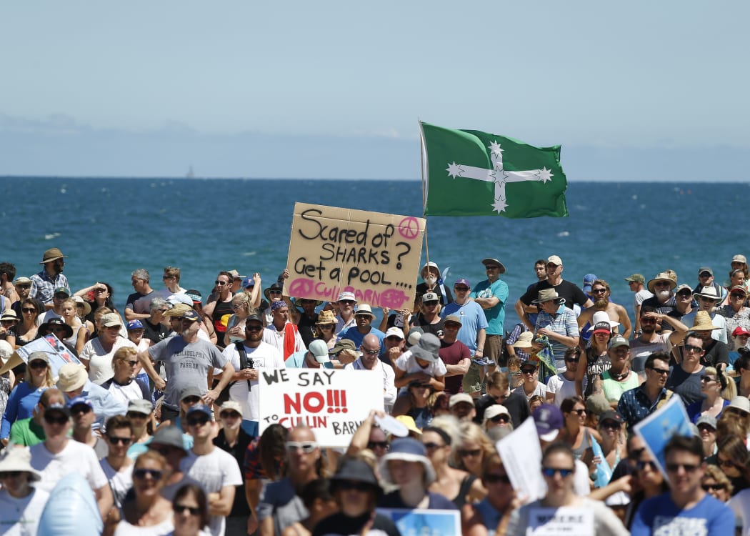 Protesters at Cottesloe Beach, Perth.