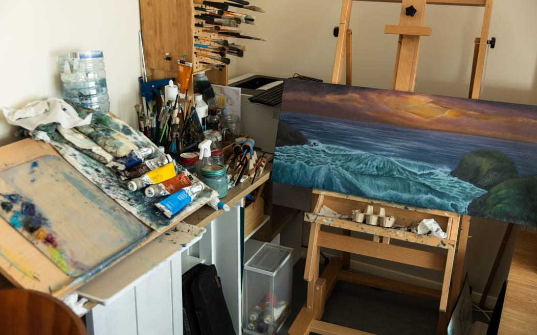 Shane Emeny's art in his house after living in a motel for 4 years