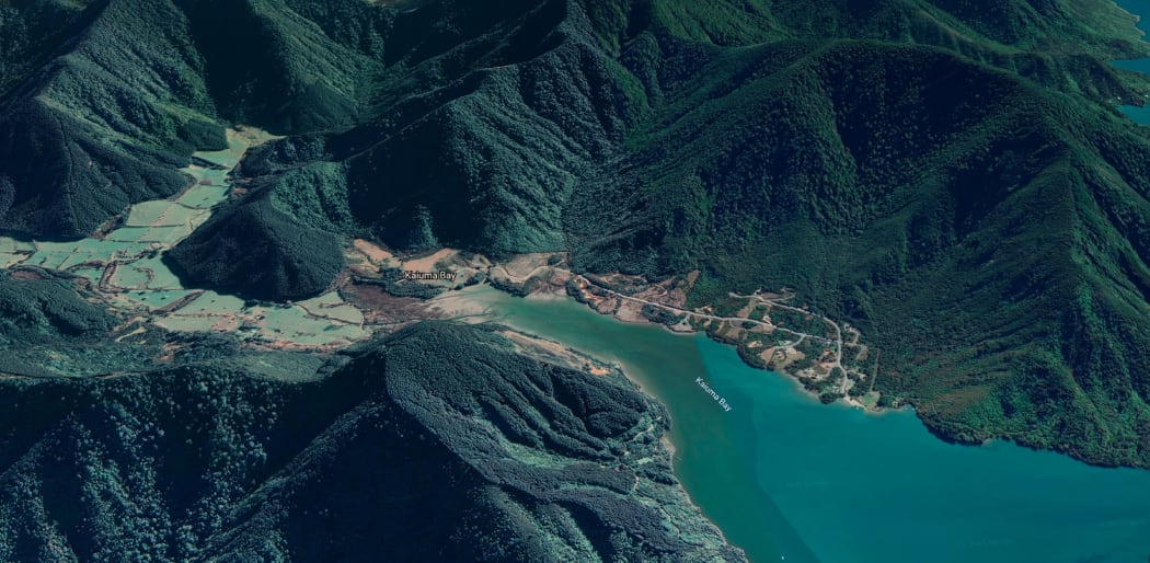 Kaiuma Bay in the Marlborough Sounds from above.