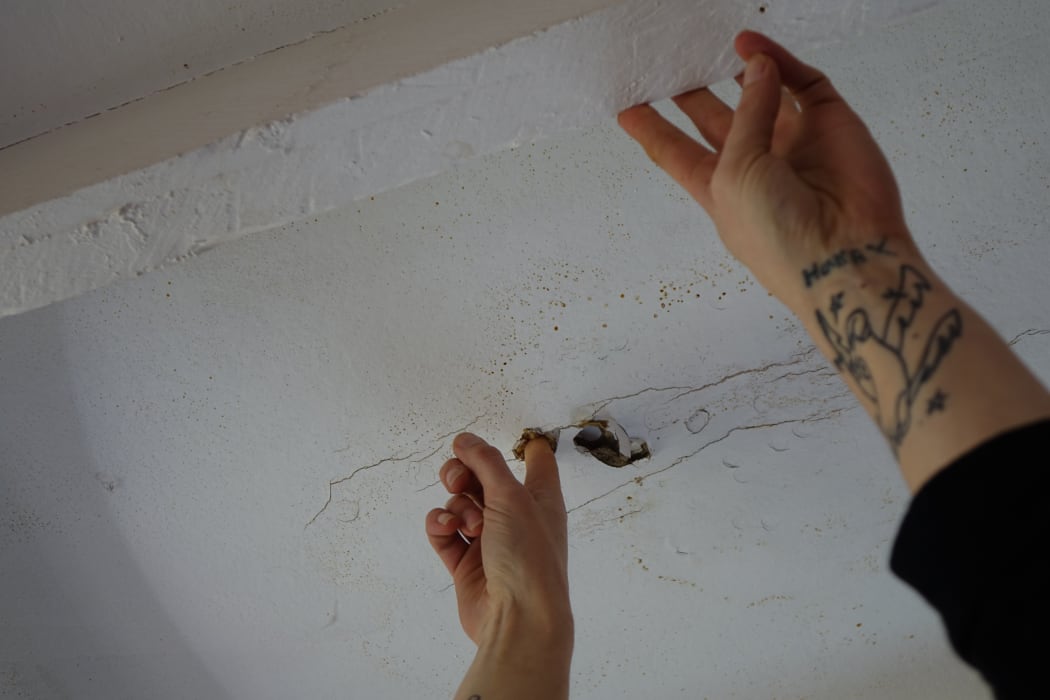 Rose says at the touch of her finger the ceiling in the kitchen gives in.