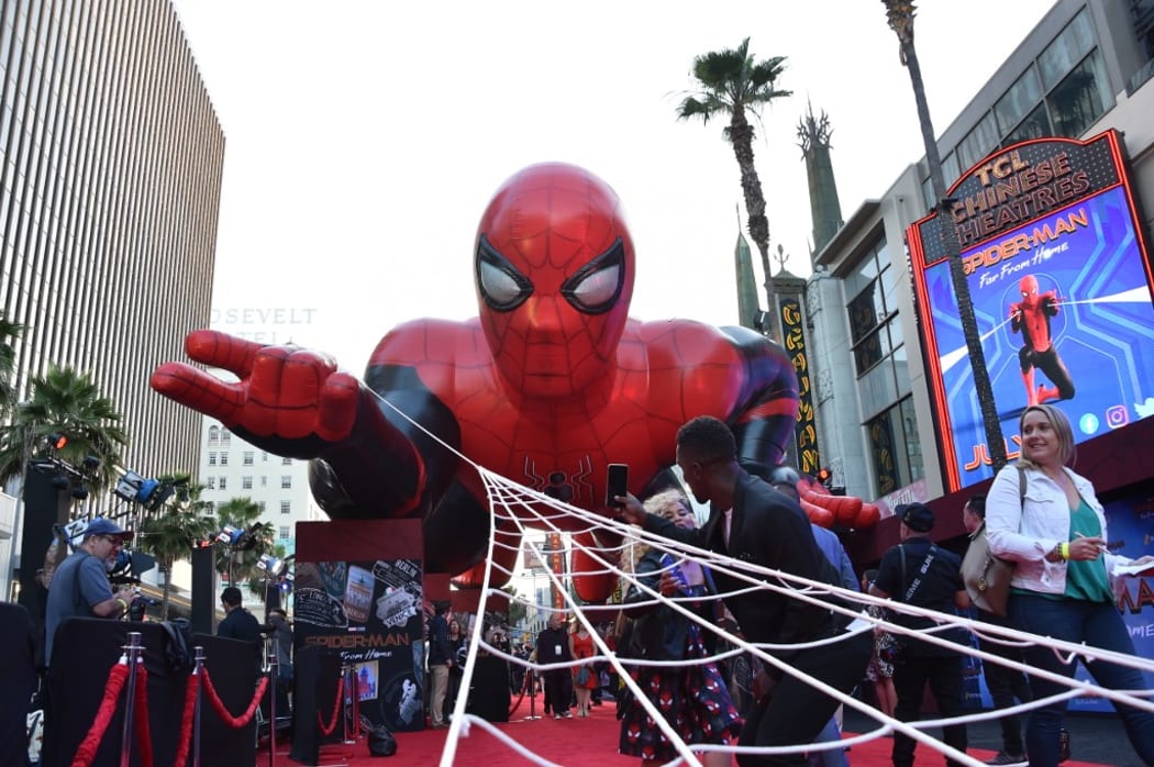 A giant inflatable Spider-Man is displayed on the red carpet for "Spider-Man: Far From Home" World premiere in Hollywood.