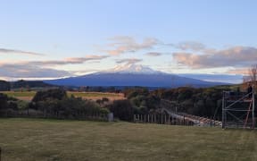 The view of Ruapehu from Tirorangi Marae where the national hautapu ceremony for 2025 was held.