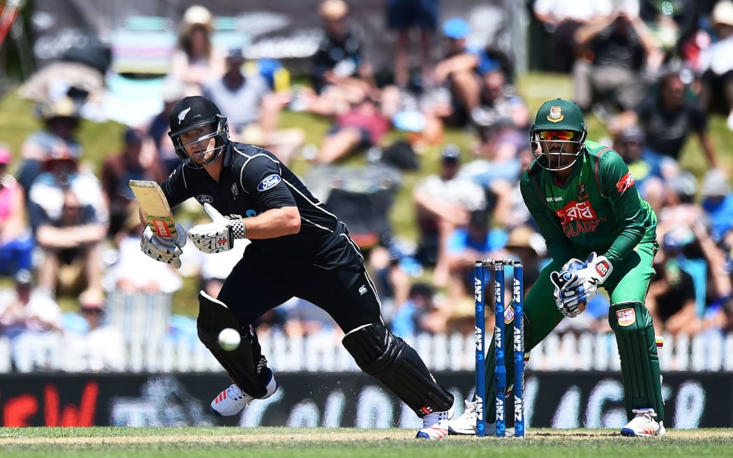 Black Cap Neil Broom in action during the second ODI cricket match against Bangladesh in Nelson.