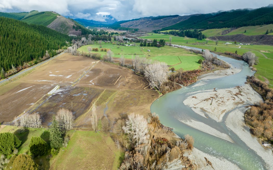 An area affected by the Motueka Valley flood.