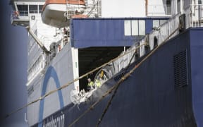 18072016 Photo: Rebekah Parsons-King. A truck trailer unit has rolled overboard into the sea from a Bluebridge ferry near Wellington Heads.
