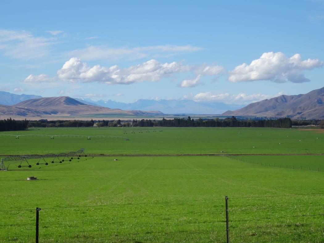 Some alpine tussock land in the Mackenzie Country is being irrigated for intensive farming.