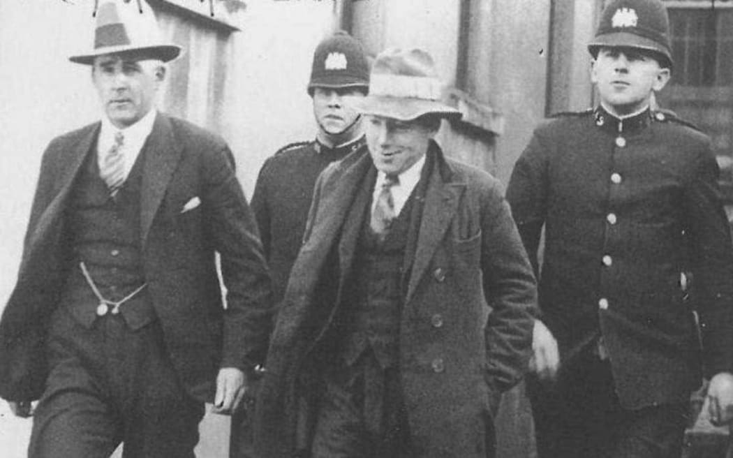 George Errol Coats (third from left) was hanged for the murder of Phyllis Symons, 17, in Wellington's Mt Crawford Prison in 1931.