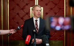 Chris Hipkins holds a media stand up after attending a roundtable with leaders from the business community and a delegation from the Chinese province of Shandong. Auckland New Zealand on November 24, 2025