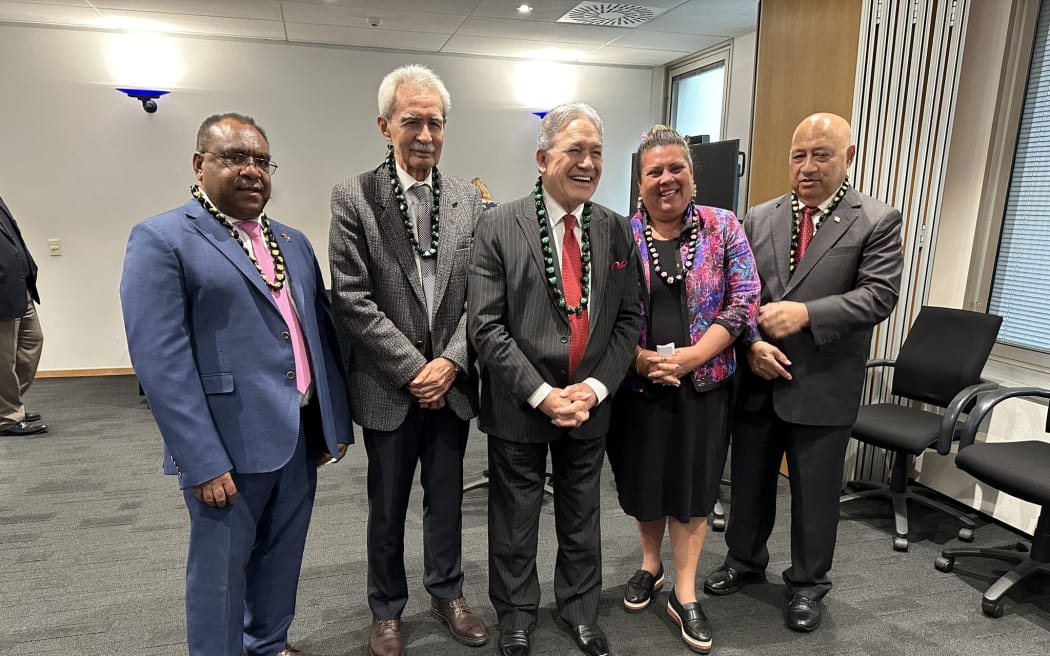 Foreign Minister Winston Peters, middle, launched the new RNZ's Pacific Shortwave Transmitter on 1 August 2024 in Wellington. In attendance were the High Commissioners or Consular representatives from Kiribati, Cook Islands, Samoa, Fiji, PNG and Solomon Islands. The service provides news and critical safety information across the Pacific service reaching 19 countries and nearly 2 million listeners.