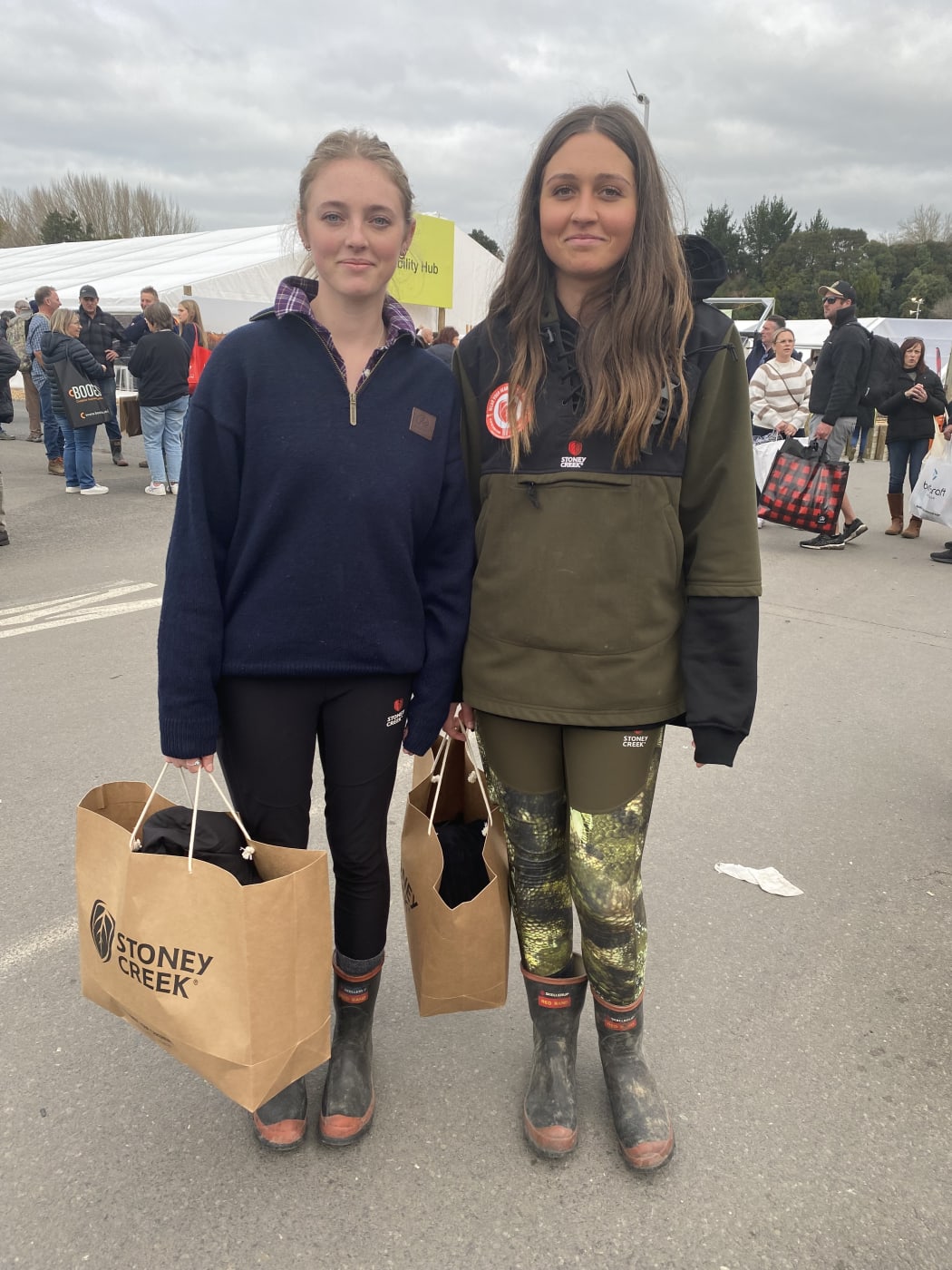 Brianna and Zoe. Briana (left) is wearing Swandri jersey. Zoe is wearing a Stoney Creek big dog  jacket and Stoney Creek thermal tights which are good for hunting and for keeping her warm. They come to field day for good deals on clothes.