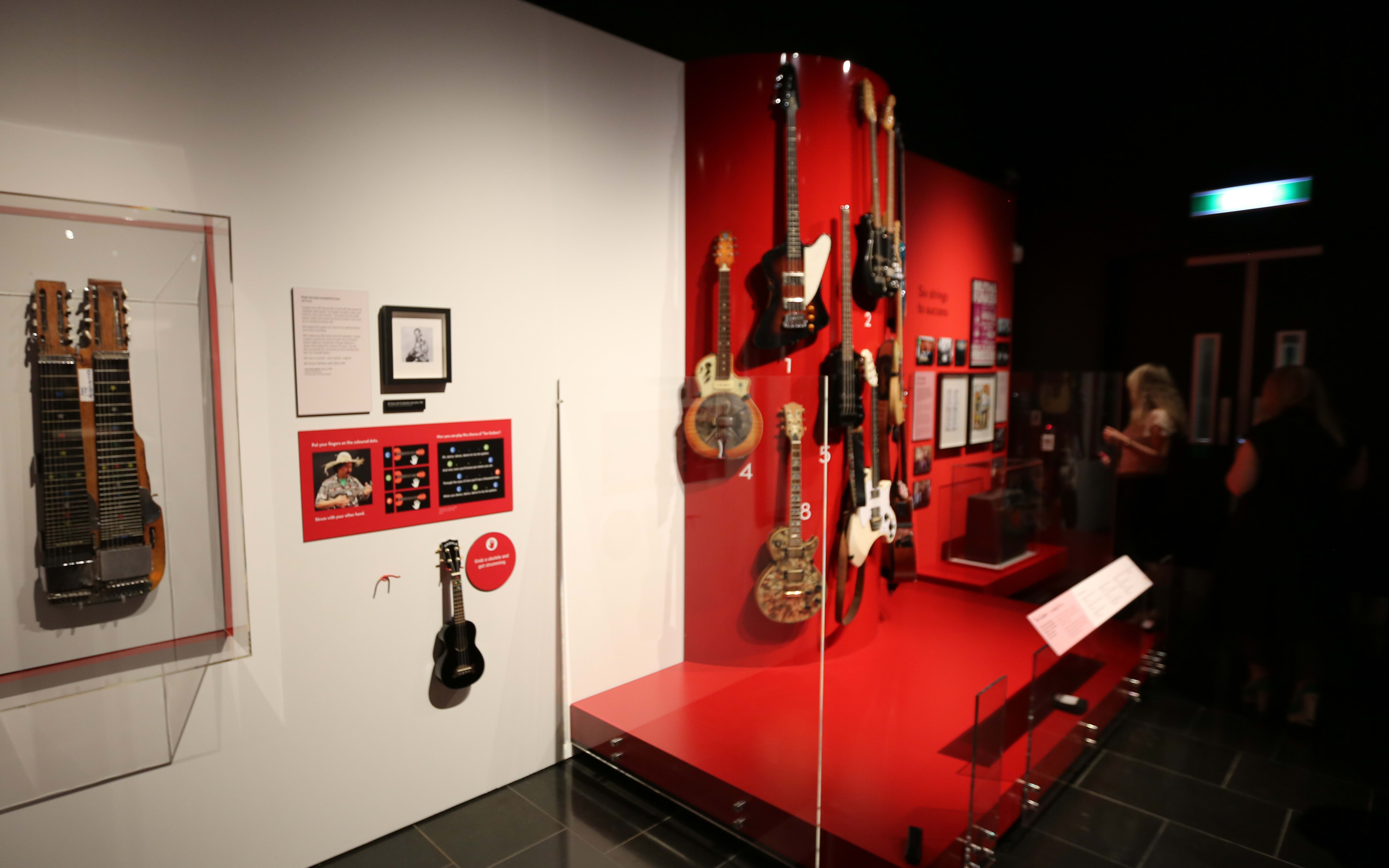 Ten Guitars display at the Volume: Making Music in Aotearoa exhibition at Auckland Museum