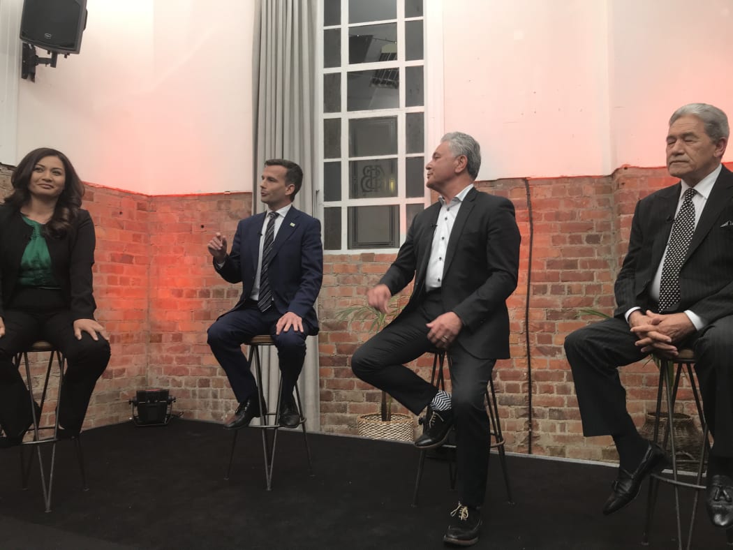 Marama Davidson, David Seymour, John Tamihere and Winston Peters at Newshub Nation's powerbrokers debate