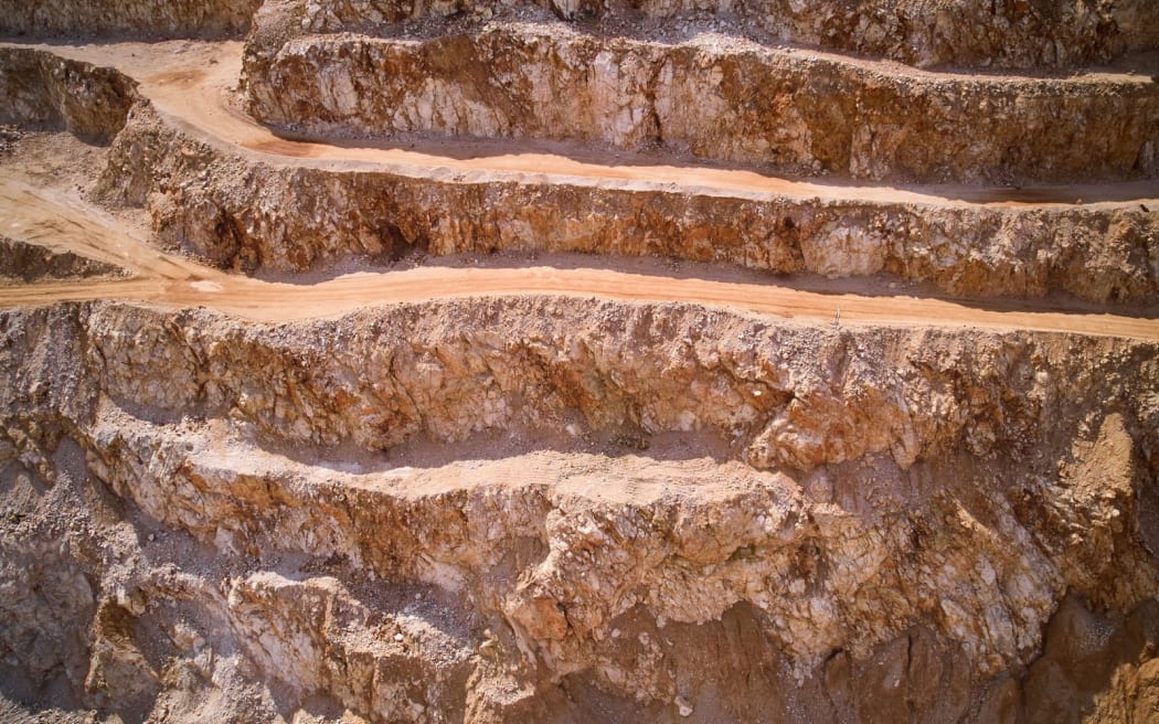 Ledges of open pit sand quarry
