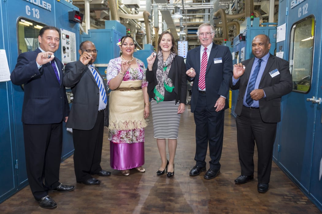 Official coining ceremony at the Royal Australian Mint between Tonga, Cook Islands and Vanuatu.