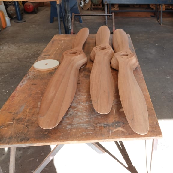 Propellers made by Jeff Fox destined for a vintage Tiger Moth aircraft.