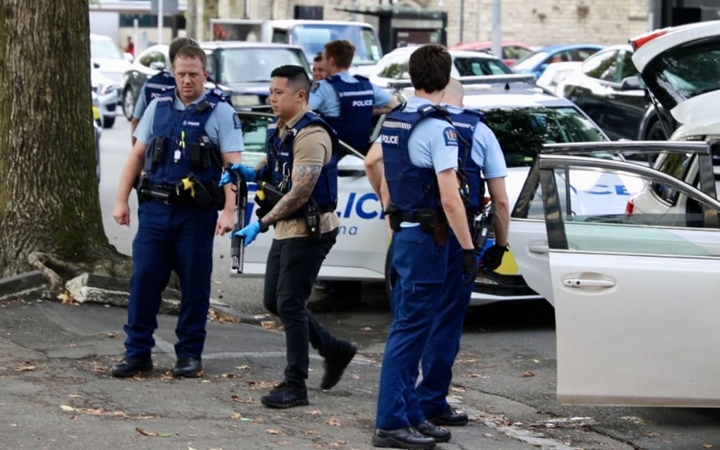 Police attending an incident on Hobson Street in Auckland Central.