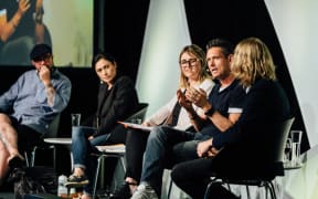 The panel, from left to right: Chip Matthews, Anna Coddington, Moderator Charlotte Ryan, Scott MacLachlan, James Milne