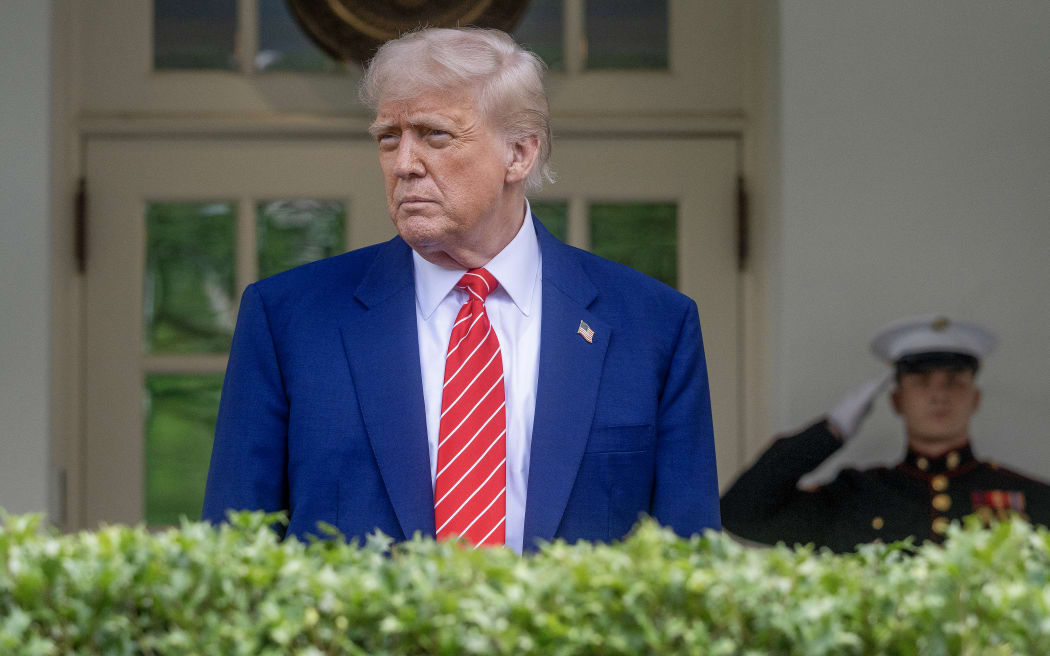 US President Donald Trump takes questions outside the West Wing of White House in Washington, DC, on May 8, 2025. (Photo by Jim WATSON / AFP)