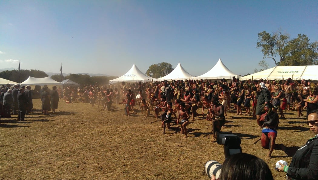 Powhiri for the official party at the battle site on Tuesday.