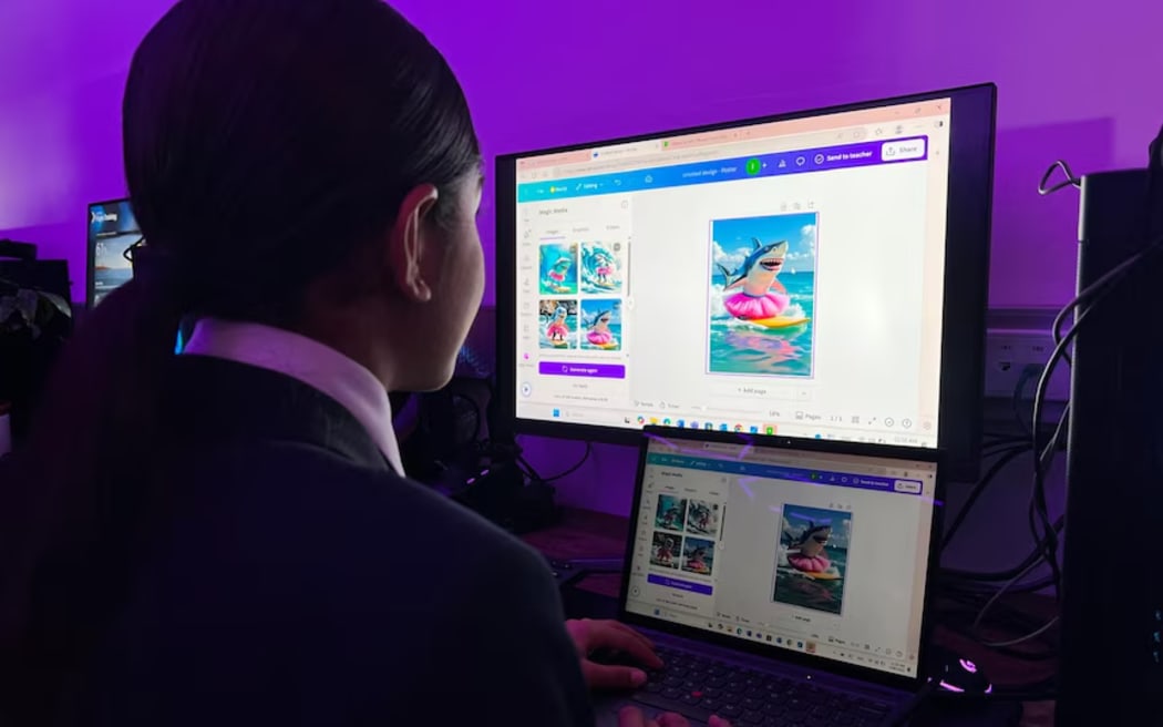 Year 7 student Ishana using Canva's generative AI tool.