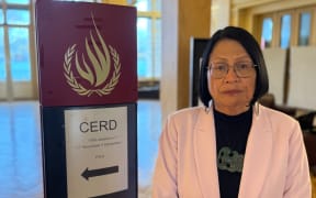 Lady Tureiti Moxon at the meeting of the United Nations Committee on Eliminating Racial Discrimination in Geneva.