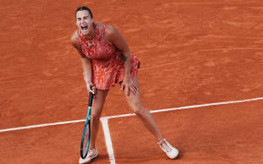 Belarus' Aryna Sabalenka reacts during her French Open quarter-final loss to Russia's Mirra Andreeva, 2024.