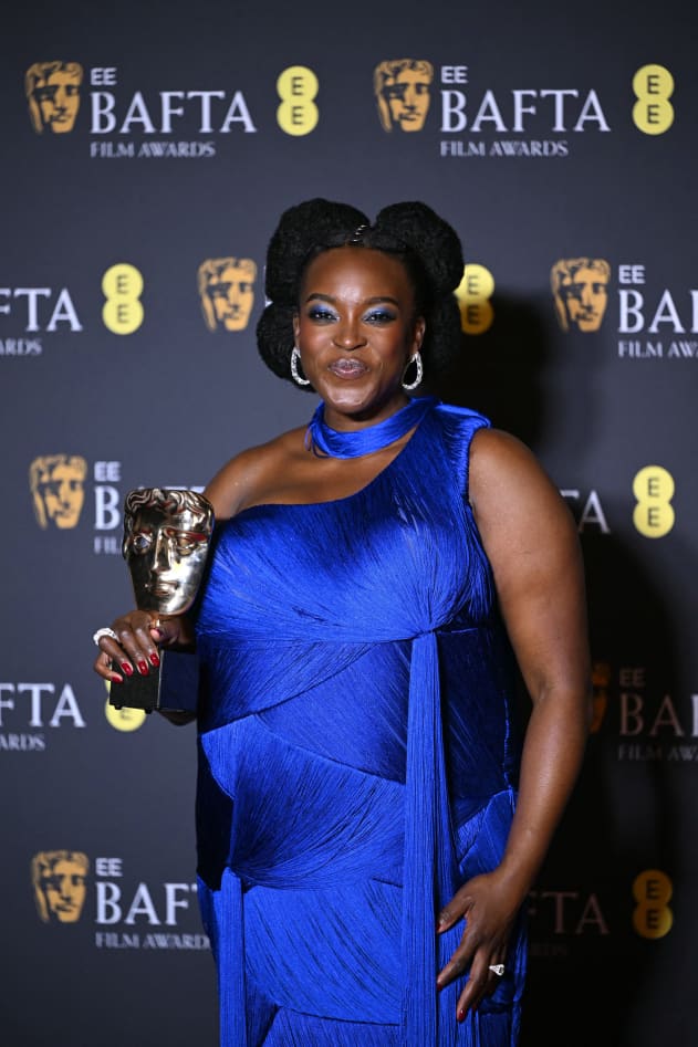 Nigerian-British actress Wunmi Mosaku poses with the award for Best supporting actress in the film "Sinners" during the BAFTA British Academy Film Awards ceremony at the Royal Festival Hall, Southbank Centre, in London, on February 22, 2026.