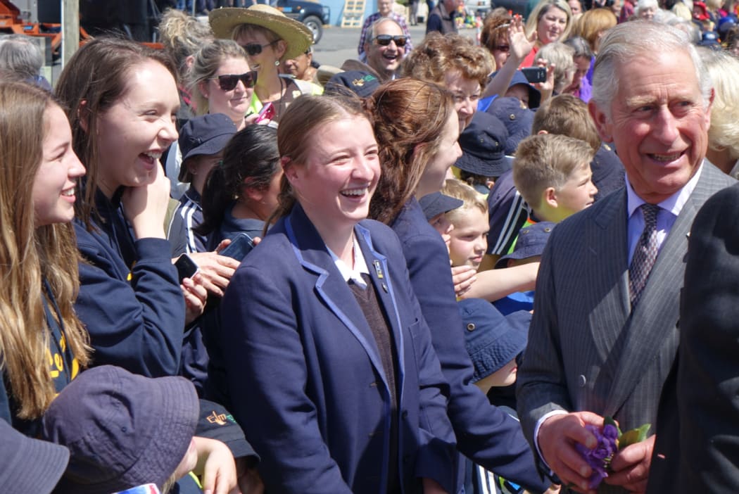 Prince Charles greets young fans at Mosgiel Railway Station.