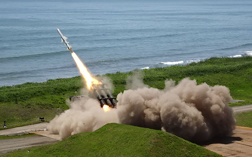 A "Type-88" missile test-fired off the JGSDF Shizunai Anti-aircraft firing range on 25 June 2025. File photo. 