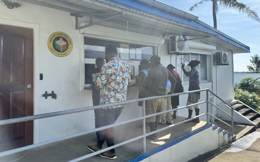 Voters in Vanuatu line up at the Vanuatu Electoral Commission to verify their National ID cards. 14 January 2024