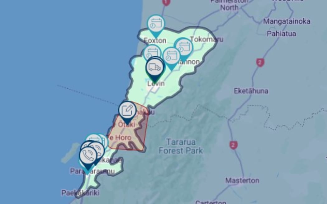 Map of the power outage on the Kāpiti Coast.