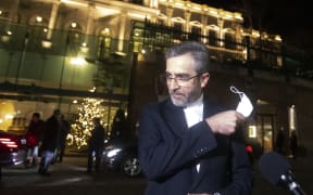 Iran's chief nuclear negotiator Ali Bagheri Kani speaks to media in front of the Palais Coburg, the venue of the Joint Comprehensive Plan of Action (JCPOA) meeting in Vienna, on Monday.
